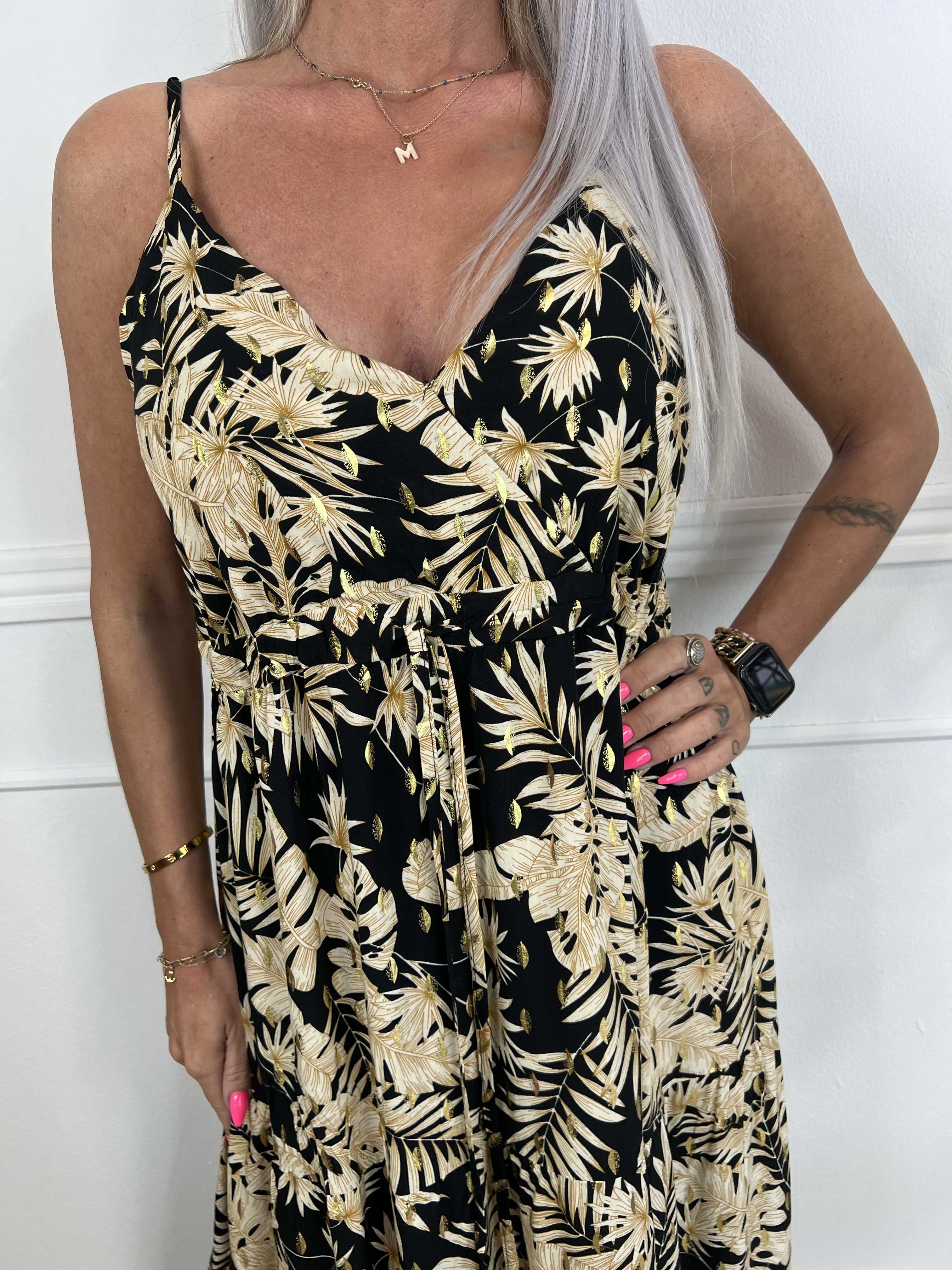 Lucie Palm - Klänning i viskos med palmtryck och v-ringning